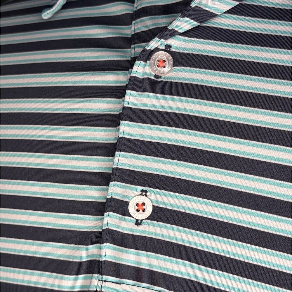 Southern Marsh Polo Shirt Men Medium Blue Teal Striped Short Sleeve Golf Casual - Picture 3 of 8